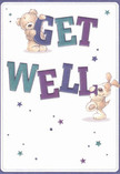 Uplifting and full of light, this illustrated get well card features two beloved friends-a teddy bear and a puppy-brimming with animated energy as they support the colourful, bold 'Get Well' message. The indigo and teal hues of the oversized text glow gently atop a pale, serene background, making the card's sentiment leap forward with vibrancy and care. Scattered stars in an array of cool blue and purple tones flicker like healing wishes above the rooftops of Haringey. The detailed illustration captures the furry textures and endearing features of the bear and puppy, inviting a sense of connection and tactile comfort. The mood is equal parts whimsical and sincere, reminiscent of the genuine support that local Haringey florists convey in every bright, hand-crafted arrangement. It's a beautiful visual gesture, perfect for bringing encouragement and warmth to someone's recovery, wherever in Haringey they may be.